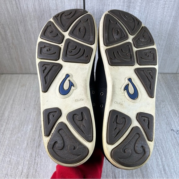 OluKai Nohea Moku Black Slip On Lace Up Collapseable Heel Sneaker Mens Size 13 - Picture 8 of 10